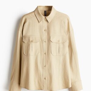 NWT H&M women’s oversized linen blend pocket button down blouse shirt top XL